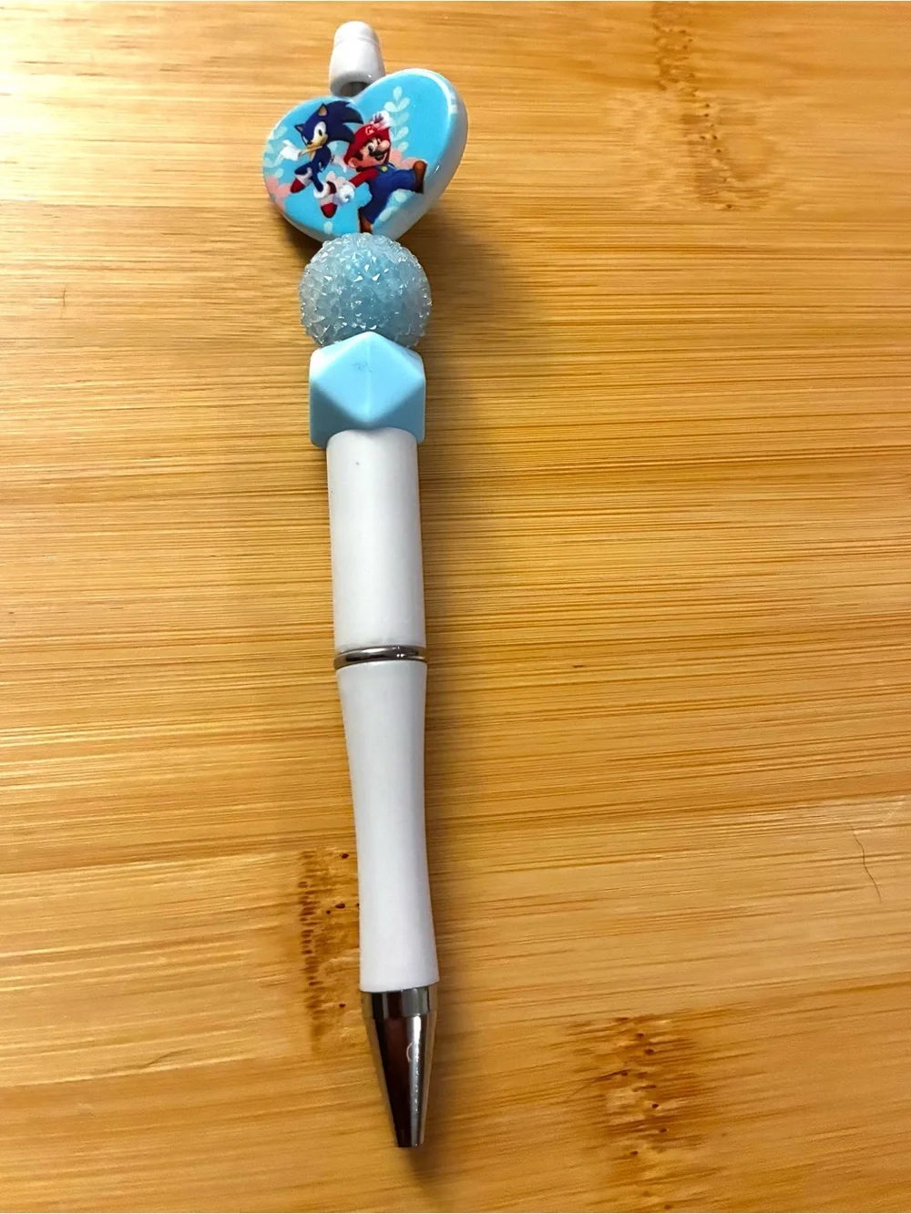 Blue Heart Character Beaded Decorative Pen